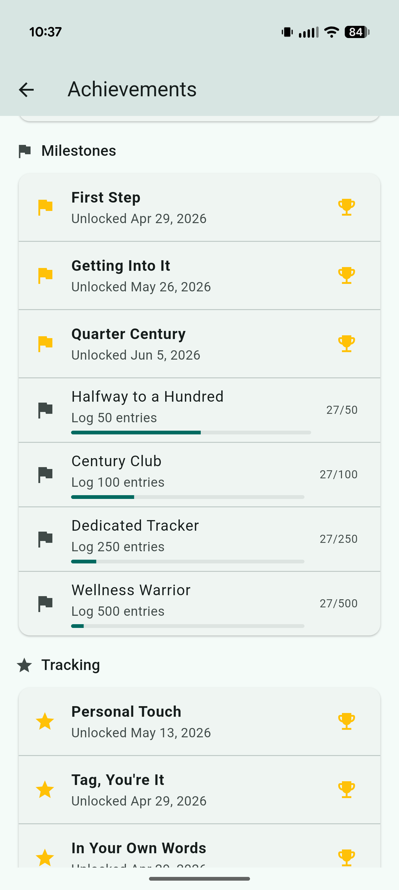 More Wellnot achievements: milestones and tracking