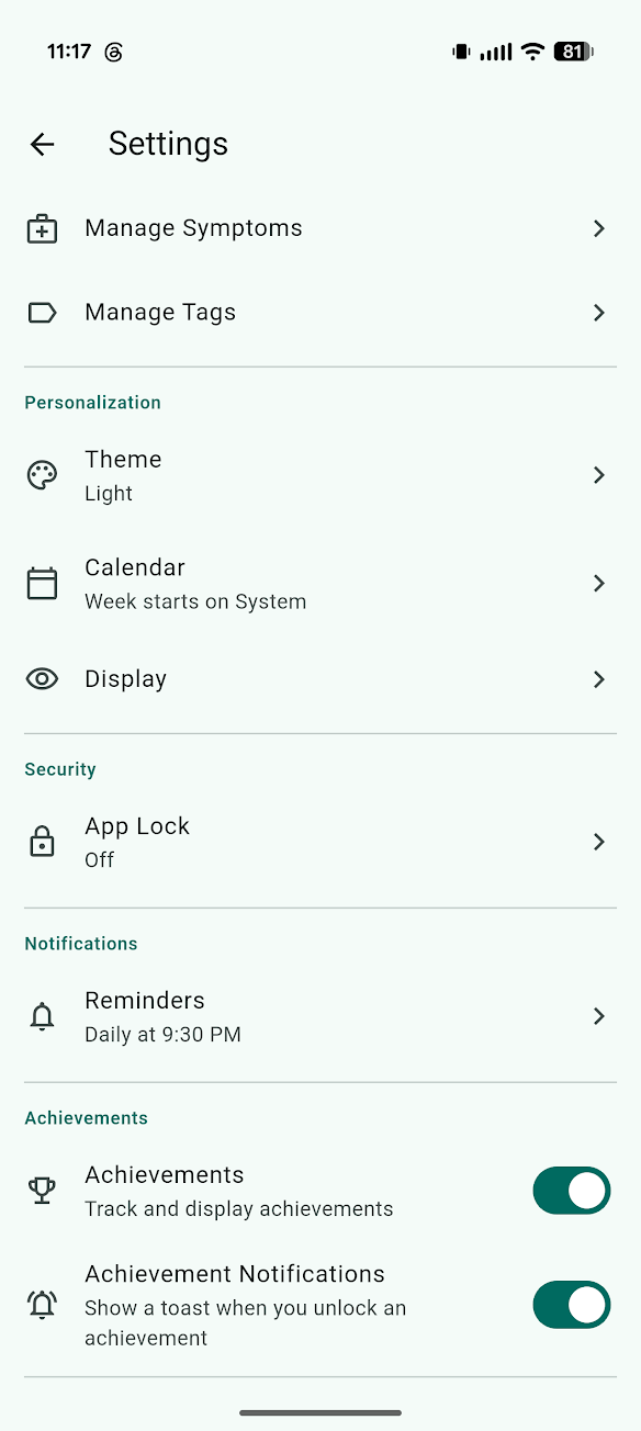 Wellnot settings page